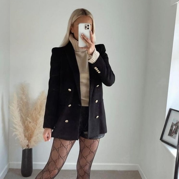 New Zara Black Shoulder Pad Double Breasted Blazer - Picture 3 of 16